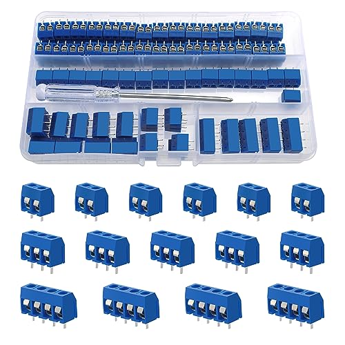 YIXISI 100 Stücke PCB Mount Screw Terminal Block, 5mm 2 Pin / 3 Pin / 4 Pin Schraubklemme Steckverbinder, für Arduino DIY Project (85 x 2 Pin, 10 x 3 Pin, 5 x 4 Pin, Blau) von YIXISI