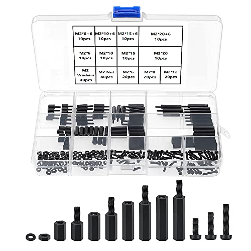 YIXISI 220 Stück M2 Nylon Male-Female Hex Spalte Standoff Spacer Schraubenmutter Sortiment Kit, für Platine Reparatur Zubehör, Schwarz von YIXISI