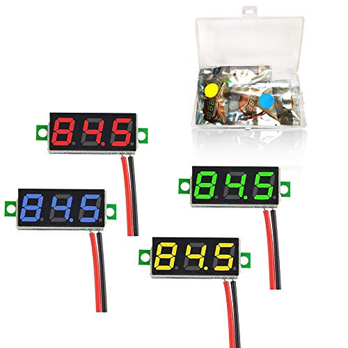 YIXISI 4 Stück 0,28 Zoll Mini Digital Voltmeter, LED-Anzeige Voltmeter, Messbereich DC 2.4-30V, Zwei Drähte Spannungsprüfer,Verpolungsschutz und Genaue Druckmessung (Rot, Gelb, Grün, Blau) von YIXISI
