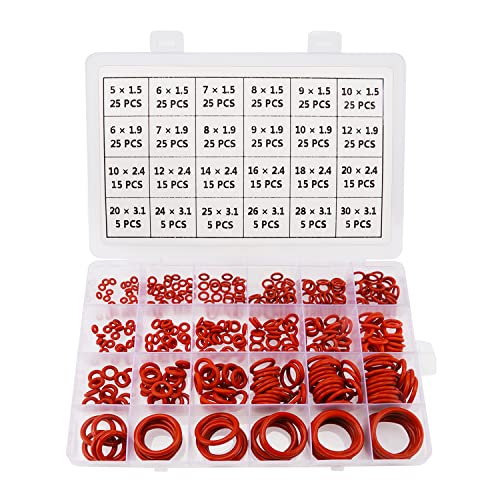 YIXISI 420 Stücke 24 Größen Sortiment an Rot O-Ringen, Metrische Dichtungsringe O-Ringe aus Silikon, für Sanitär-Unterlegscheiben und Auto-Schnellreparatur von YIXISI