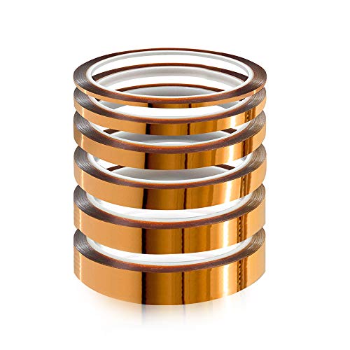 YIXISI 6 Stücke Kapton Tape, Hohe Temp Tape, Hohen Temperaturen Hitzebeständig Klebeband, Polyimid Film Klebeband (3mm/6mm/8mm/10mm/12mm/20mm * 33m) von YIXISI