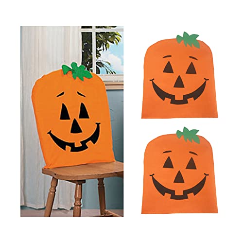 YLSZHY 2 Stück Halloween-Stuhlhussen, Kürbis-Geister-Stuhl-Rückenbezug, Sitzbezüge aus Vliesstoff für Halloween-Esszimmer(Orange) von YLSZHY