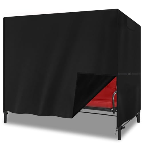 YMPPMKN Hollywoodschaukel Abdeckung 3-4 Sitzer Schwerlast 600D Oxford Gewebe mit Schnallen und Kordelzug,Wasserdicht, UV-Beständiges,Schutzhülle Hollywoodschaukel Winterfest (210*150*150cm,Schwarz) von YMPPMKN