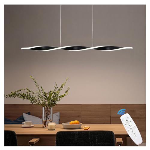 LED Pendelleuchte Dimmbar mit Fernbedienung, Esstischlampe Hängend Schwarz Höhenverstellbar Modern Esszimmerlampe Spirale Hängelampe Küche Pendellampe Esstisch für Esszimmer Schlafzimmer Wohnzimmer von YNDD