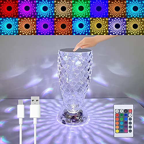 YNDD Kristall Tischlampe, Moderne Kreativität Acryl Diamant Kristalllampe Tischleuchte Touch Dimmbar [16 Farben & 4 Modi ] mit Fernbedienung, RGB Farbwechsel Crystal Lampe für Schlafzimmer Wohnzimmer von YNDD