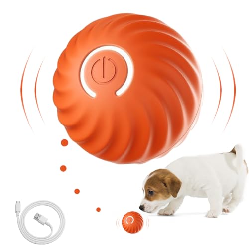 YNNHUDEEP Interaktiver Hundeball – Aktiver und langlebiger rotierender Ball, automatischer Rückprallball, USB wiederaufladbar, lustiges und immersives Geschenk, Orange von YNNHUDEEP