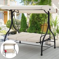 3-Sitzer-Schaukel für die Veranda im Freien mit Verstellbarer Rückenlehne und Baldachin, Schaukel für die Terrasse mit abnehmbaren Kissen von YODOLLA