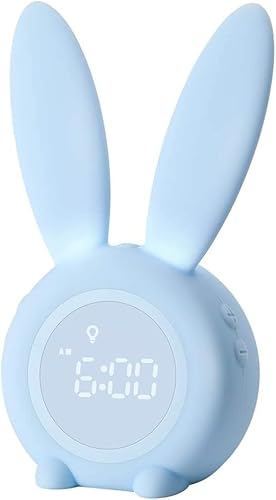 YONGYAO Baby Kinder Lichtwecker Hasenwecker Uhr blau Rabbit Alarm Clock Wake Up Light Nachttischlampe Schlummerfunktion, 6 Laute Geräusche, zeitgesteuertes Nachtlicht Kinder Hasen Wecker von YONGYAO