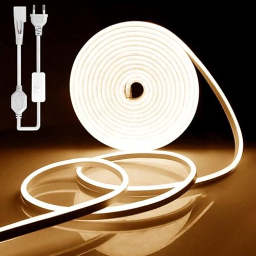 YOODI Neon LED Strip 2M, 230V LED Strip Outdoor Warmes Licht LED Flexible Lichtleisten 120LED/M, PVC Schneidbare Wasserdichte IP65 Neonlichter für Indoor Outdoor, Inklusive Netzteil von YOODI