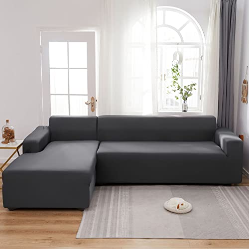 YOPOIY 2St Strecken Ecksofa Couchbezüg, Wasserfeste Sofabezug L Form, Antirutsch Sofa Abdeckung für Anbausofa-grau-2-Sitzer + 3-Sitzer von YOPOIY