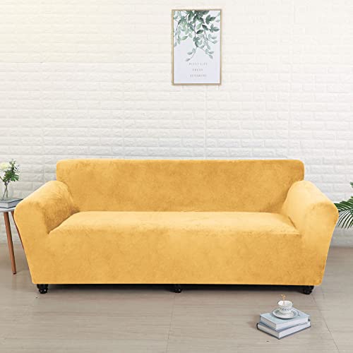 YOPOIY Velvet Sofa Überwürfe, Stretch Sofabezug Weich rutschfest Couchbezug Waschbar Wohnzimmer Möbel Protector für Hunde Haustier -Gold-3-Sitzer (185-230 cm) von YOPOIY