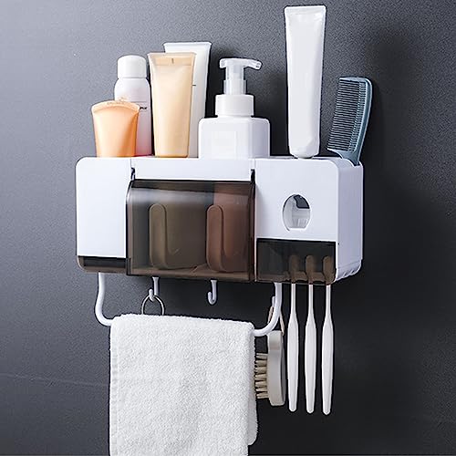 Zahnbürstenhalter zur Wandmontage, 2 TassenZahnbürsten- Organizer mit automatischem Zahnpastaspender für Badezimmer von YOPOTIKA