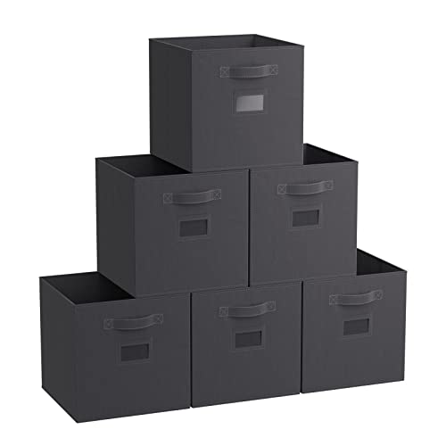 YOUDENOVA Aufbewahrungsbox 27x27x28 6er Pack, Stoffboxen mit Etikettenhaltern, Faltbox Aufbewahrungskiste Faltbare Kisten Ordnungsbox für Kleidung, Spielzeug, Weihnachtskugeln (Grau A, 27x27x28 cm) von YOUDENOVA