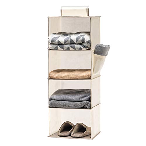 YOUDENOVA Hängeregal Stabiler Hängeorganizer Kleiderschrank Organizer Hängeaufbewahrung Schrankorganizer mit Bambus-Stöcke und MDF-Platten Verstärkt Beige von YOUDENOVA