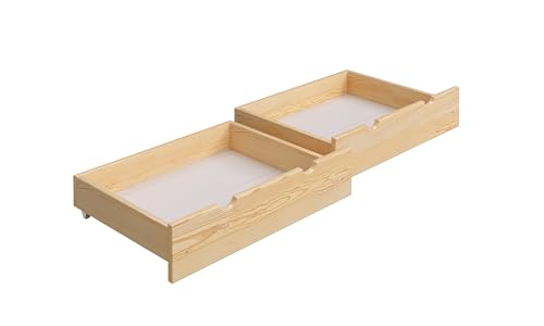 YOUKO Zwei Unterbettkommode mit Rollen aus Massivem Kiefernholz - Bettkasten mit Rollen Schubladenboden aus MDF-Platte - Unterbettbox mit Glatten Kanten Varnish von YOUKO