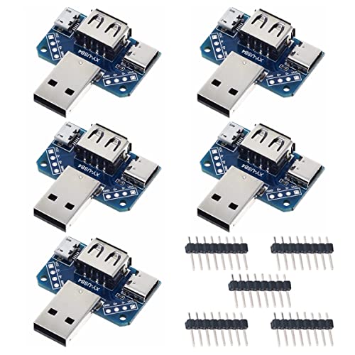 Youmile 5 Stück USB DIY Adapter USB 4 in 1 Konverter USB 2.0 Stecker, USB Typ C Buchse, Micro USB Buchse, USB 2.0 Buchse Netzteil für Heimwerker mit 5 Stück 8 Pin Header von Youmile