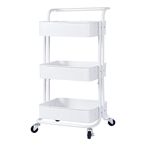 3-Tier Rolling Storage Utility Cart, Heavy Duty Craft Cart with Wheels and Handle, White von YSSOA