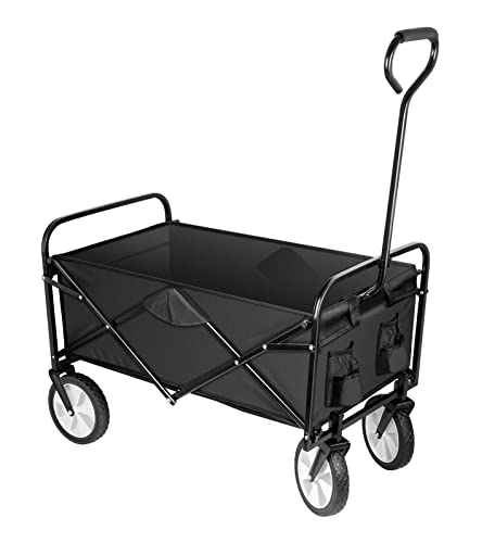 Bollerwagen Faltbar Strandwagen Rollbarer Gartenwagen Outdoor Campingwagen mit 360 Grad drehbaren Rädern und verstellbarem Griff, schwarz, 100 kg Traglast von YSSOA