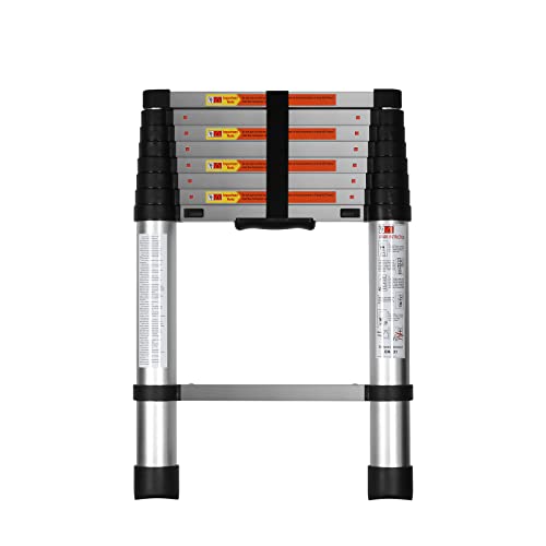 YSSOA Telescoping Ladder Aluminum One-Button Retraction Extension System for Indoor and Outdoor Use, 150kg Load Capacity,Sliver,2.6m/8.5FT von YSSOA