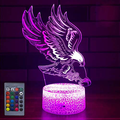 YTDZLTD Kreative 3D Adler Nacht Licht 16 Farben Andern Sich Fernbedienung USB-Strom Touch Schalter Dekor Lampe Optische Täuschung Lampe LED Lampe Tisch Kinder Brithday Weihnachten Geschenke von YTDZLTD