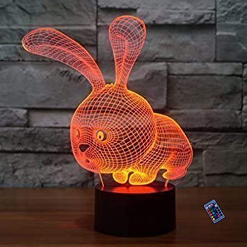 YTDZLTD Kreative 3D Kaninchen Nacht Licht 16 Farben Andern Sich Fernbedienung USB-Strom Touch Schalter Dekor Lampe Optische Täuschung Lampe LED Lampe Tisch Kinder Brithday Weihnachten Geschenke von YTDZLTD