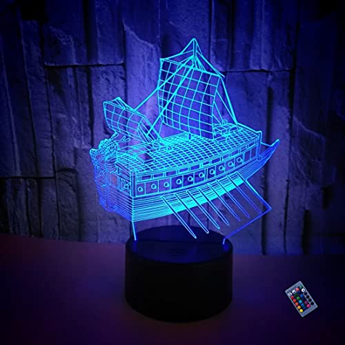 Kreative 3D Schiff Nacht Licht 16 Farben Andern Sich Fernbedienung USB-Strom Touch Schalter Dekor Lampe Optische Täuschung Lampe LED Lampe Tisch Kinder Brithday Weihnachten Geschenke von YTDZLTD