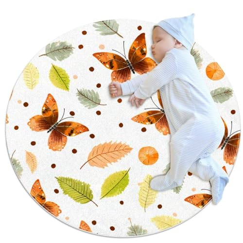 YTYVAGT Teppich für Schlafzimmer, waschbarer Teppich, Wohnzimmerteppich, Aquarell-, Schmetterlings- und Blätter, Herbst, 70,1 x 70,1 cm von YTYVAGT