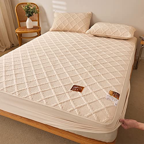 YUDEYU Gesteppte Schicht Spannbettuch Roher Baumwollstoff Tagesdecke Matratzenschoner Enthält pflanzliche Ballaststoffe gut zum schlafen Spann bettlaken Lakens (Farbe : Light Coffee, Größe : 90x200 von YUDEYU