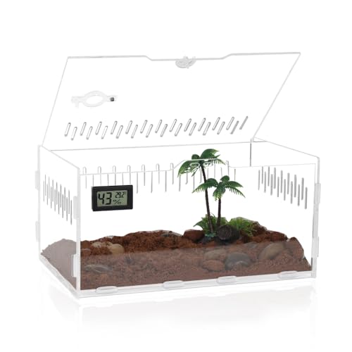 YUEHUA Acryl Terrarium Reptile Fütterungsbox Transparent Transport Box Reptilien-Zuchtbox für Eidechsen, Spinnen, Hornfrösche und Käfer (30 x 20 x 15cm) von YUEHUA