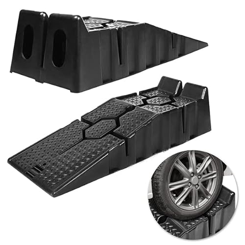 YUENFONG 2 Stück Auffahrrampe Kunststoff Rampe, KFZ Rampe Verladerampe bis 2,5 Tonnen,für Auto Reparatur Zentrum Garage Parkplatz(90×31×22,5 cm, Schwarz) von YUENFONG