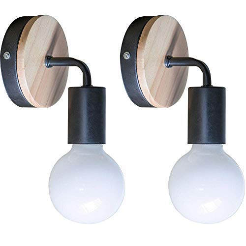 YUENSLIGHTING 2 Pack Einfach Schwarze Wandleuchte Up/Down Indoor Holz dekorative Lampe Uplighter Downlighter, rustikale Land Vintage Loft Wand Leuchte Montage Retro Warm Edison Lampen E27 Max 60W von YUENSLIGHTING