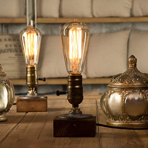 YUENSLIGHTING Loft Holz Tischlampe Vintage Schreibtisch Lampe E26/E27 Edison Birne Retro Industrial Dimmable Nachtlicht für Schlafzimmer Wohnzimmer Home Art Display Cafe Studio Antique Décor von YUENSLIGHTING