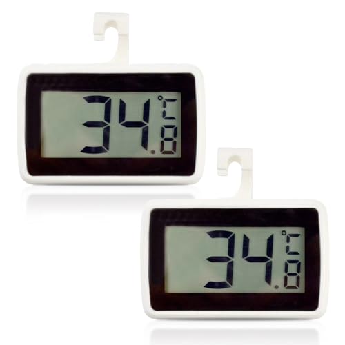 2 Stück Thermometer Kühlschrank Digital Gefrierschrank Thermometer Mini Wasserdichte Thermometer Lesbarem LCD-Anzeige Frost Alarm Hängend Stehend Thermometer für Zuhause Restaurants (Schwarz) von YUFFQOPC