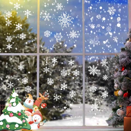 76 Fensterbilder Weihnachten Selbstklebend,Weihnachten Schneeflocken Aufkleber Moxled Schneeflocken Fensterdeko Weihnachten Statisch Haftend PVC Schneeflocken Fensterbilder für Weihnachtsdeko von YUFFQOPC