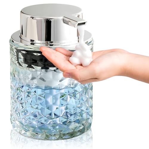 Seifenspender Glas,Schaum Seifenspender für Badezimmer & Küche Arbeitsplatte Soap Dispenser mit Silberne Schaumpumpe Seifenspender aus Transparentem Glas Lotionspender für Küche, Bad von YUFFQOPC