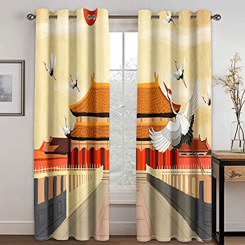 YUIUPD Vorhang Blickdicht Kinderzimmer 2Er Set, Ösenvorhang 3D China Cartoon Tiananmen Muster, Verdunklungsvorhänge Schlafzimmer Wohnzimmer 260X280cm(HxB) Thermogardine Fensterdekoration von YUIUPD