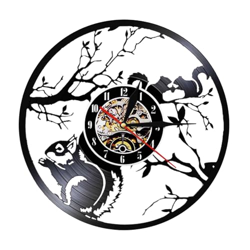 YUN Clock Eichhörnchen Wanduhr aus Vinyl Schallplattenuhr Upcycling 3D Squirrel Design-Uhr Wand-Deko Vintage Familien Zimmer Dekoration Kunst Geschenk : 30 cm von YUN Clock