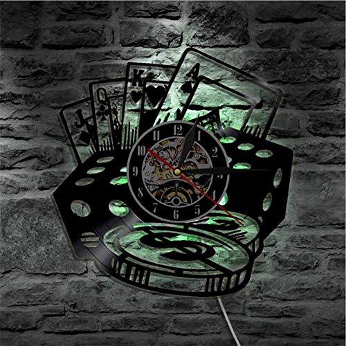 YUN Clock Wanduhr Aus Vinyl Schallplattenuhr Upcycling LED Poker Karten Familien Dekoration 3D Design-Uhr Wohnzimmer Schlafzimmer Restaurant Wand-Deko Schwarz : 30 cm von YUN Clock