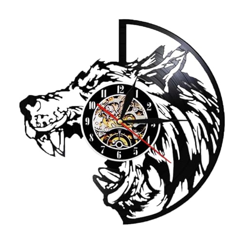 YUN Clock Wanduhr aus Vinyl Schallplattenuhr - 3D Wolf Design-Uhr Wand-Deko Vintage Familien Zimmer Dekoration Kunst Geschenk : 30 cm von YUN Clock