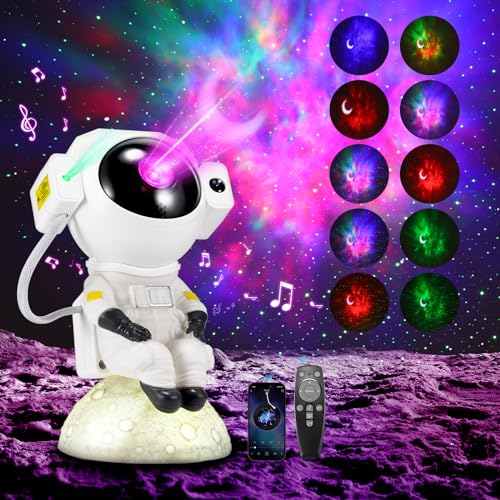 YUNYODA Astronaut Sternenhimmel Projektor, LED Sternenprojektor Spaceman mit Bluetooth Musik, 3D Galaxy Astronaut Projektor Nachtlicht für Kinder Erwachsene Schlafzimmer Weihnachten Geschen von YUNYODA