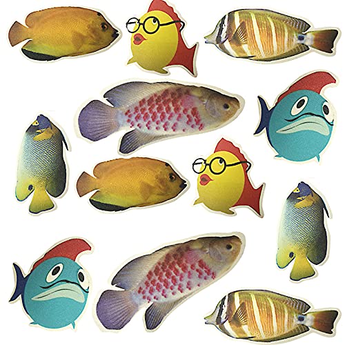 YUTOU Anti Rutsch Sticker für Badewanne 12 Stück Anti Rutsch Pads Sticker Aufkleber Meerestiere mit Einem Plastikspatel für Badewanne Badezimmer Pool Treppe und Kinderzimmer（Fische） von YUTOU