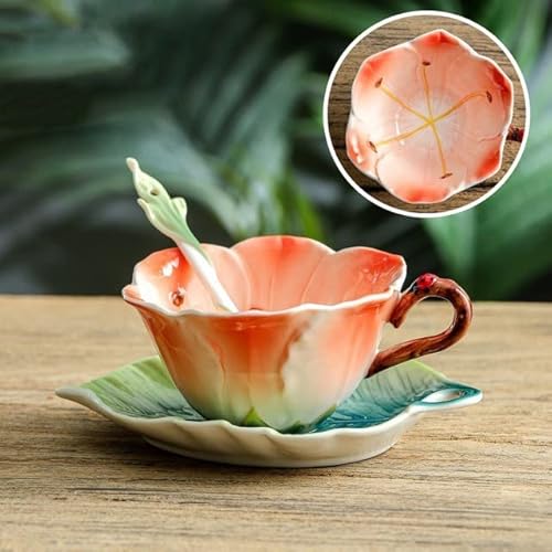 Kreative 3D handbemalte Fusang Blume Sonnenblume Clivia Emaille Farbe Keramik Kaffee Tee Set Nachmittagstee Tasse Teller von YUWEN