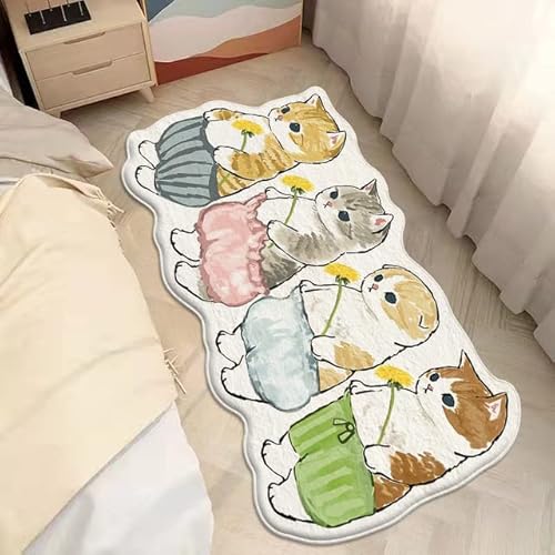 YUWEN Nachttisch Langer Teppich Kawaii Katze Muster Teppich Weich Niedlich Wohnzimmer Bodenmatte Flauschige Schlafzimmer Teppiche Wohnkultur von YUWEN