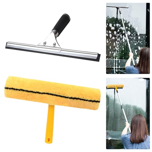 Duschabzieher Abzieher Gummilippe Dusche Scheibenwischer Fensterabzieher Fensterreiniger Fensterwischer Wischer Edelstahl Schwarz Breit 30cm für Bad Boden Fenster, Fensterputzer Set 2 Stück von YVIFEVG