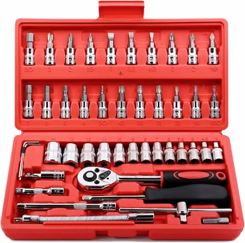 46 Piece Mechanic Tool Set 1/4" Dr. Ratchet Wrench Set with Storage Case Includes Bit Sockets and Extension Bar von YWHWXB