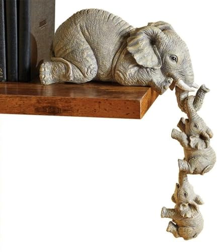 YWHWXB Elefanten-Regalfiguren, 3er-Set mit Mutter-Elefant und 2 hängenden Baby-Elefanten, die vom Regalbrett herunterhängen, handbemalte Kunstharz-Sammelfiguren für Heimdekoration, Geschenk von YWHWXB