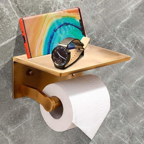 Toilettenpapierhalter für eine Rolle mit Telefonregal, wandmontierter Edelstahl-Taschentuchspender für das Badezimmer (Gold) von YWHWXB