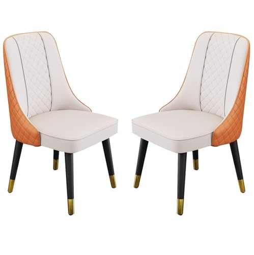 YXCUIDP Esszimmerstühle 2er-Set Künstliche Mikrofaser-Leder Küche Wohnzimmer Lounge Thekenstühle Holzbeine Rückenlehne Stuhl for Büro, Lounge, Esszimmer, Küche (Color : White+orange) von YXCUIDP