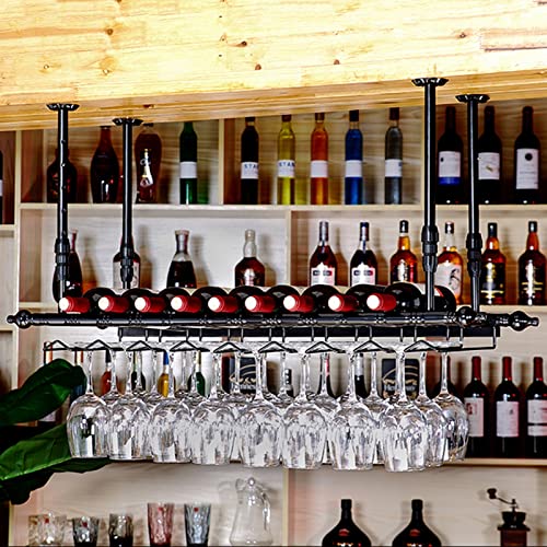 Weinglasregal, hängendes Weinregal, Deckendekoration, Weinglasregal für Bars, Restaurants, Küchen, Stielglashalter, höhenverstellbar, Schwarz (Größe: 80 x 30 cm) von YXJPP