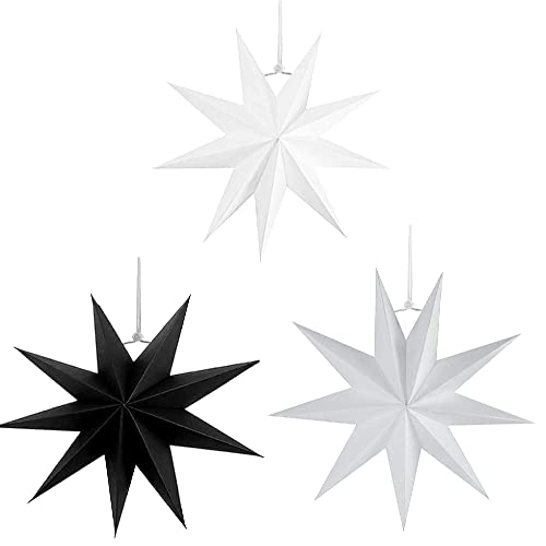 3 Stück Papier Stern Dekoration Set, Sterne Form Papier, 3D Sterne Form Für Weihnachten, Hänge-Deko Aus Papier, Kann Verwendet Werden, Um Räume, Fenster, Wohnzimmer, Partys(Schwarz Und Weiß Grau) von WBYNB